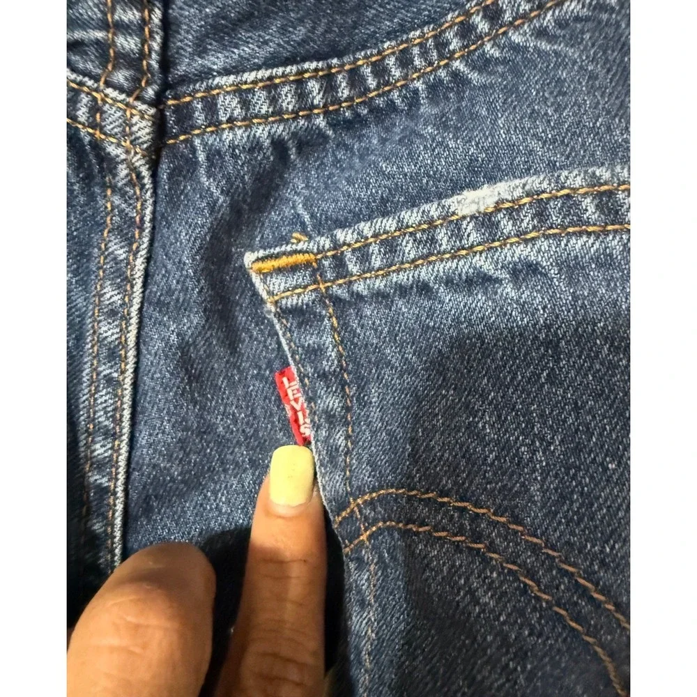 Levis Premium Ribcage Straight Ankle Jeans Blue Denim Button Fly Size 30 Big E - Picture 8 of 11